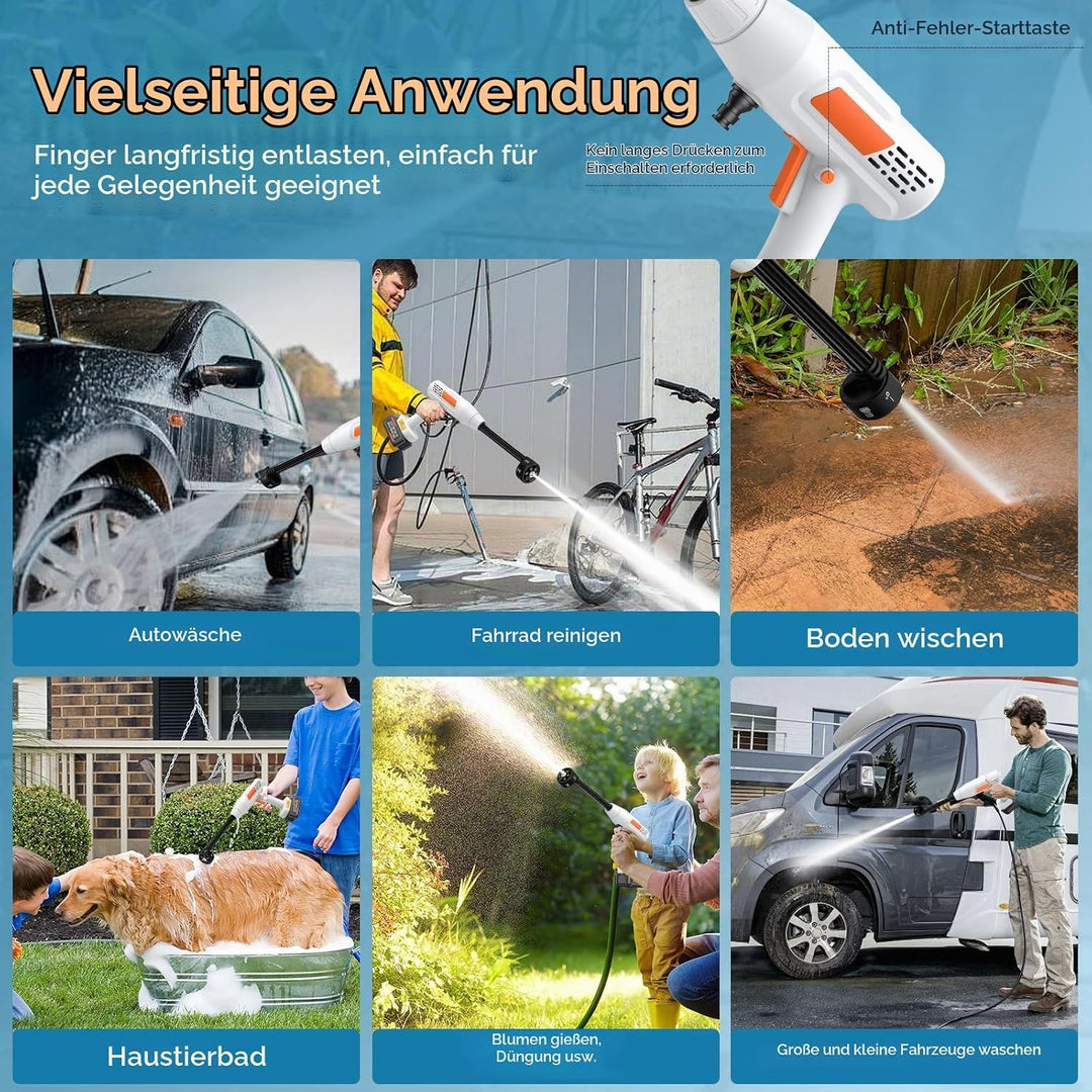 Akku hochdruckreiniger, Pressure Washer, Mobiler Druckreiniger, 300L/H, Hydro Blast, 30 Bar, mit 6-i