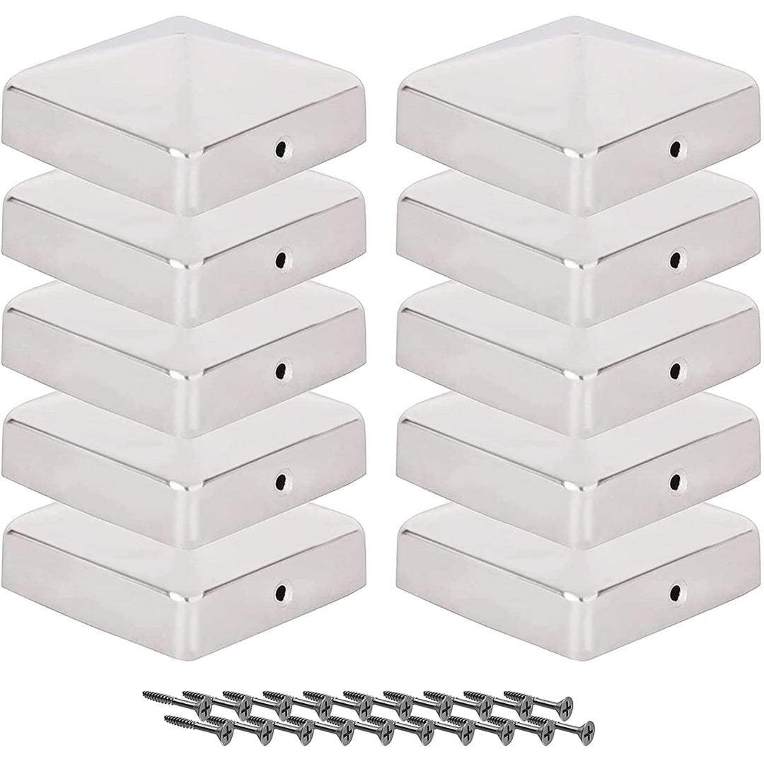 Pfostenkappen 7x7 cm - 10 Stück, 70x70 mm, Edelstahl Zaunpfosten Metall, Pyramidenform - Abdeckkappe