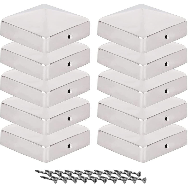 Pfostenkappen 7x7 cm - 10 Stück, 70x70 mm, Edelstahl Zaunpfosten Metall, Pyramidenform - Abdeckkappe