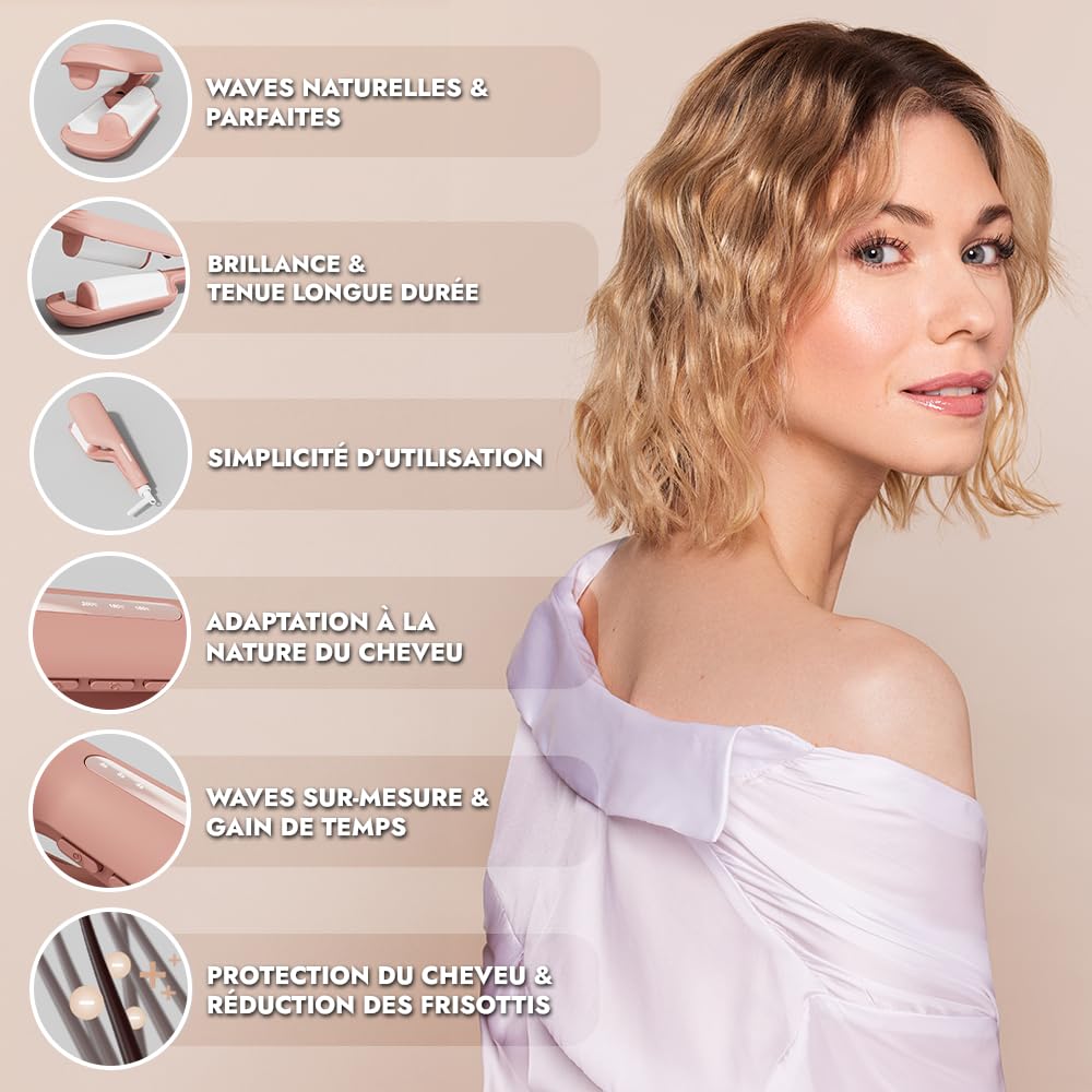Osée - Party Waves – Welleneisen mit 2 Barren, 32 mm Keramikbeschichtung, Soft Touch, Timer, einstel