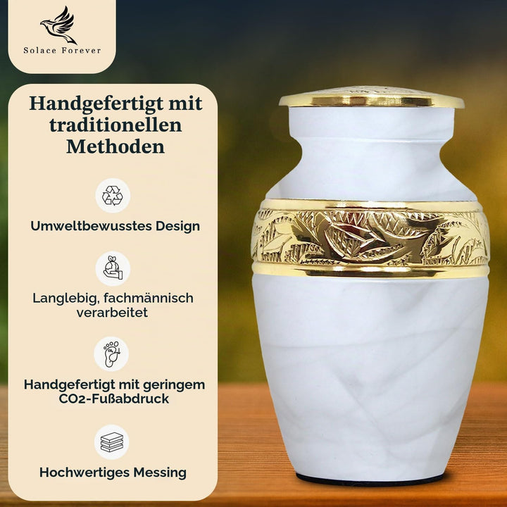 Weisse Andenken-Urne – Mini-Urne für Asche mit Box und Tasche im Lieferumfang – ehren Sie Ihre Liebs