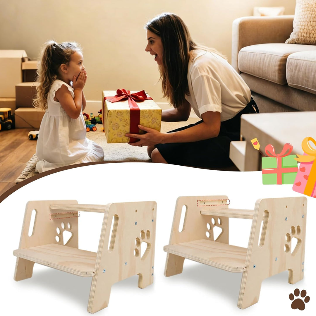 Tritthocker Kinder Holz Tritthocker 2 Stufen mit Griffen 3 Höhenverstellbar rutschfeste Matte Step S