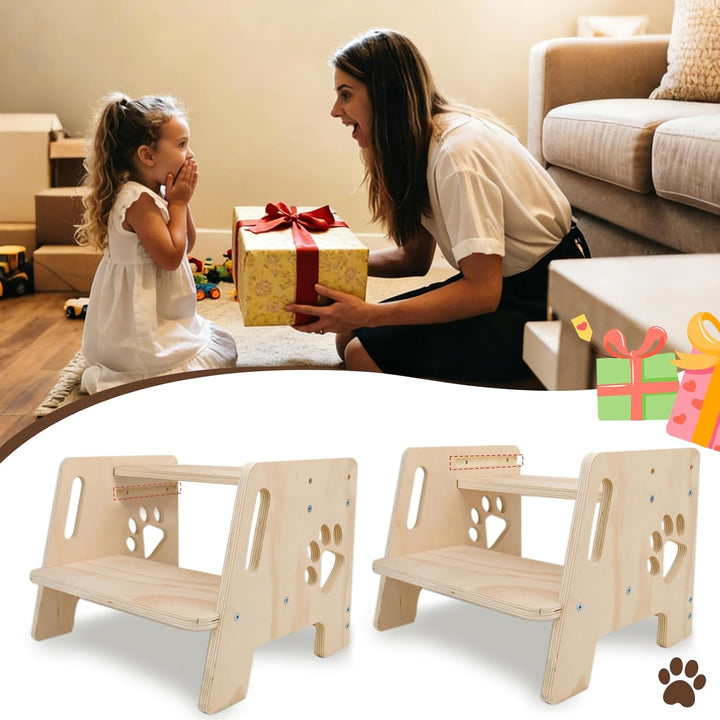 Tritthocker Kinder Holz Tritthocker 2 Stufen mit Griffen 3 Höhenverstellbar rutschfeste Matte Step S