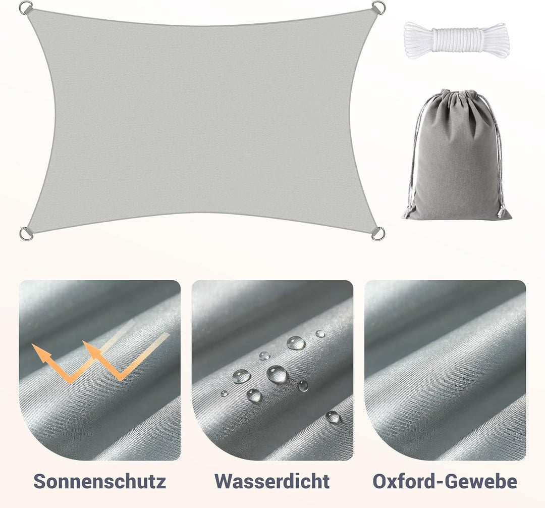 Sonnensegel 3x4m wasserdicht,Sonnenschutz Terrasse,Windschutz Wetterschutz Sonnensegel Rechteckig 42
