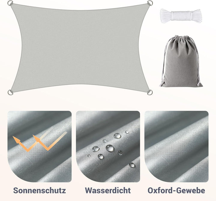 Sonnensegel 3x4m wasserdicht,Sonnenschutz Terrasse,Windschutz Wetterschutz Sonnensegel Rechteckig 42