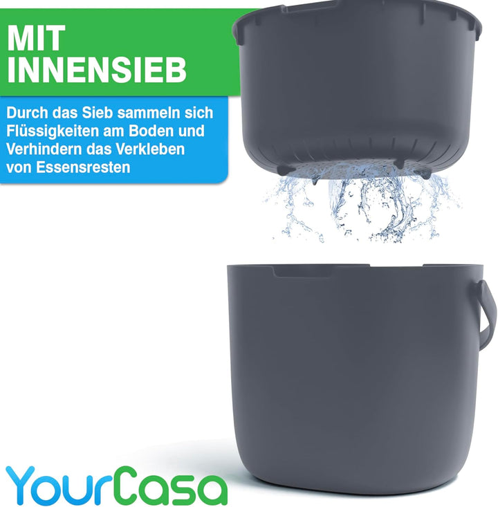 YourCasa Biomülleimer Küche 6L - Komposteimer für alltäglichen Biomüll Behälter Spülmaschinenfest -