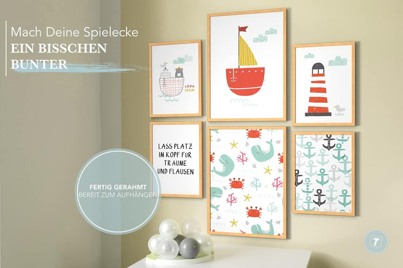 Papierschmiede® Bilder Kinderzimmer Kids Mood Poster Set Ahoi Strand, Gerahmte Bilder fürs Kinderzim