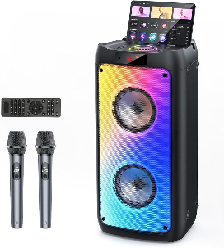 JYX Karaoke Machine mit 2 Mikrofones, grosser Tragbaren Bluetooth Lautsprecher mit RGB-Licht, Karaok