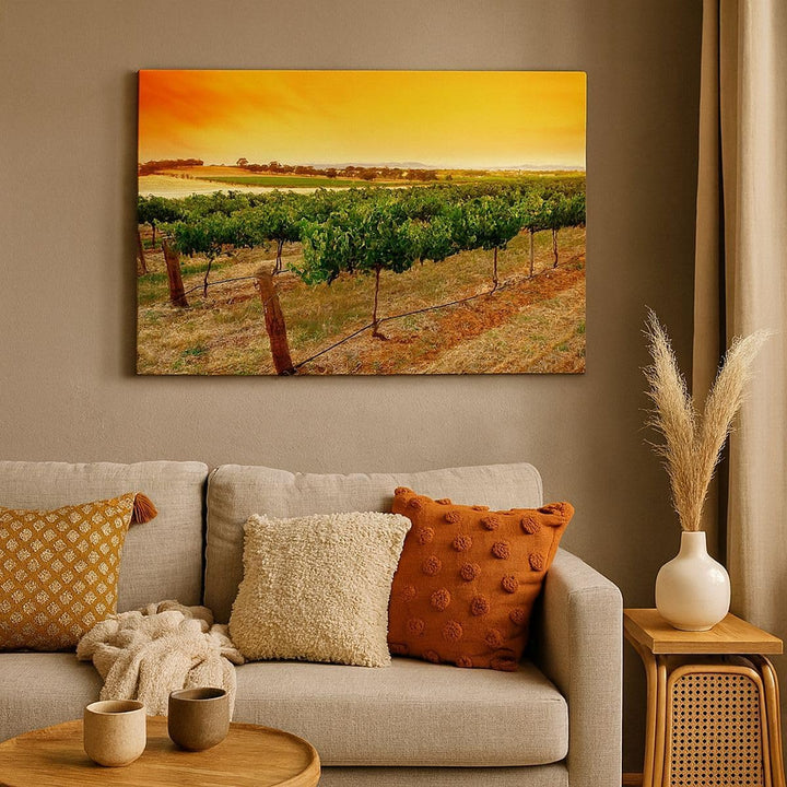 Bilder auf Leinwand 100x70cm Leinwandbild Landschaft Weinberg Sonnenuntergang Gross Wanddeko Bild Sc
