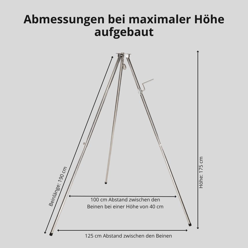 HeRo24 Edelstahl- Dreibein Schwenker Grillgestell mit Kurbel,Kette,Hacken und Wirbel,Ohne ROST!!