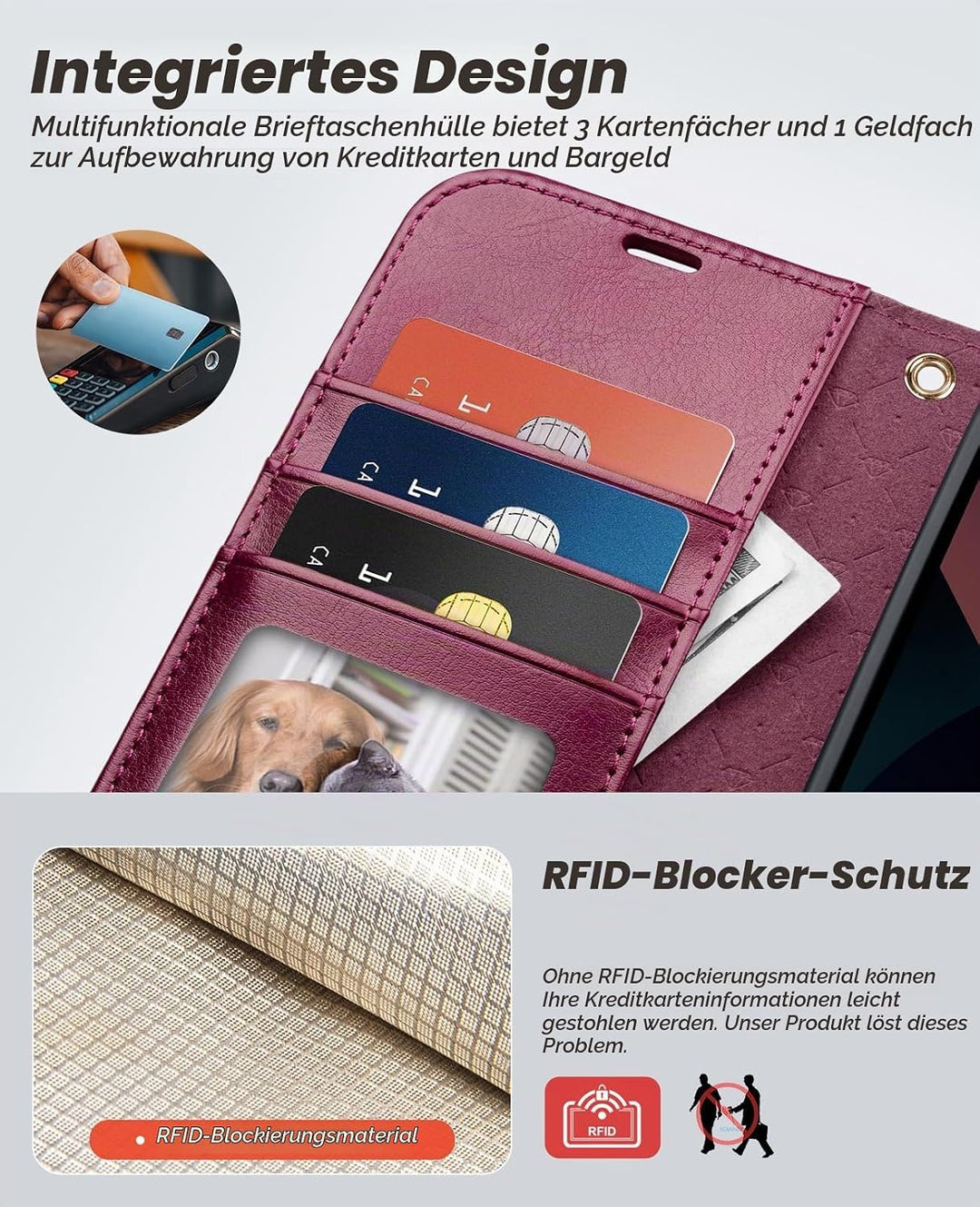 OCASE Kompatibel für iPhone 15 Hülle (2in1) Stossfestes Case, Burgundy | Abnehmbare magnetische, Mit