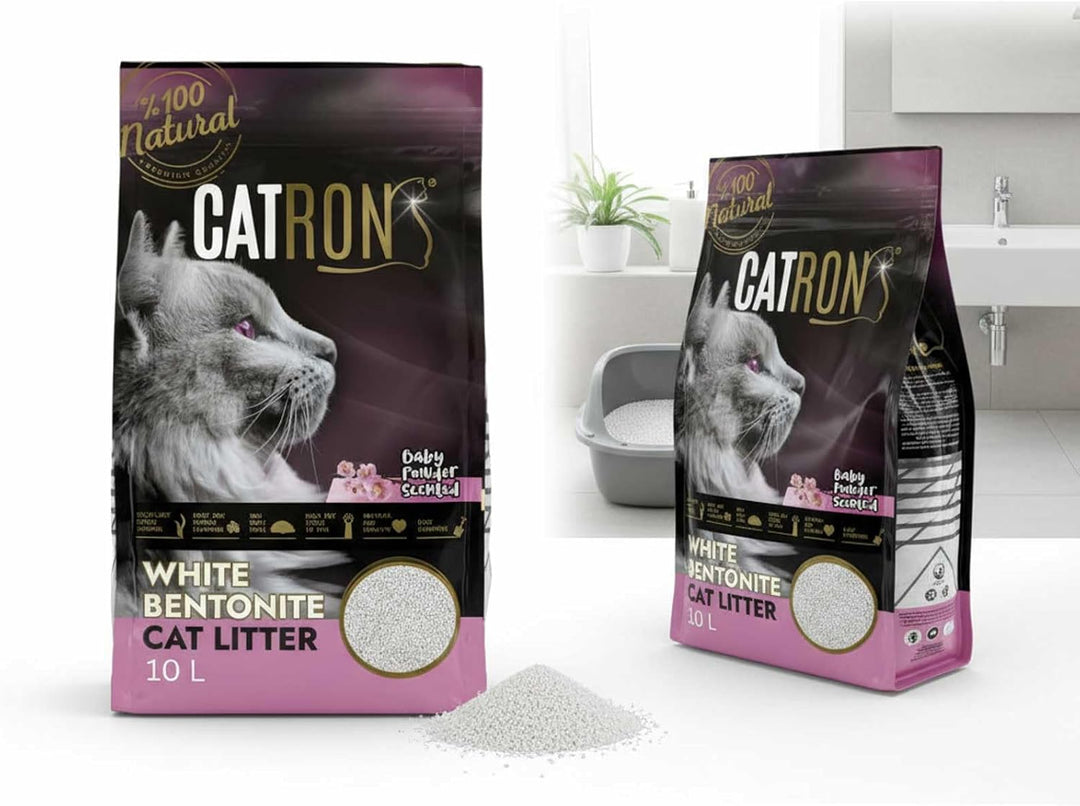 Vorteilspack 2×10 L Catron klumpende Katzenstreu Baby Powder – hochwertige Bentonit-Streu mit Babypu