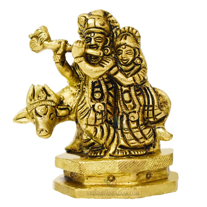 VRINDAVANBAZAAR.COM Messing Radha Krishna Idol Skulptur mit Kuh
