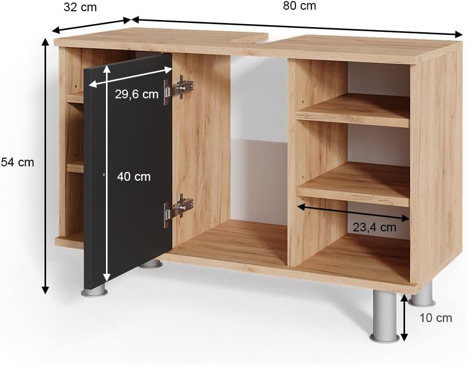 Vicco Waschbeckenunterschrank Fynn, Anthrazit/Goldkraft Eiche, 80 x 54 cm, Anthrazit