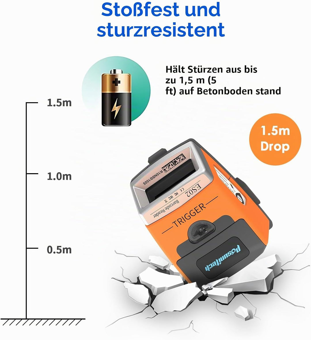 ES02 Handschuh-Barcodescanner, Wireless Bluetooth 2D Scanner | Schutzart IP65, Für Lager, Fertigung,