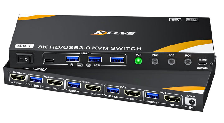 8K KVM Switch 4 PC 1 Monitor HDMI 8K@60Hz 4K@144Hz, HDMI2.1 USB 3.0 KVM Switch 4 Ports für 4 PC Teil