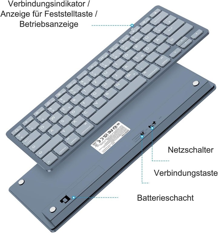 OMOTON deutsche Bluetooth Tastatur für iPad 10.9/10.2/9.7, Air 6/5/4/3, Pro 13/12.9/11/10.5 und iPho