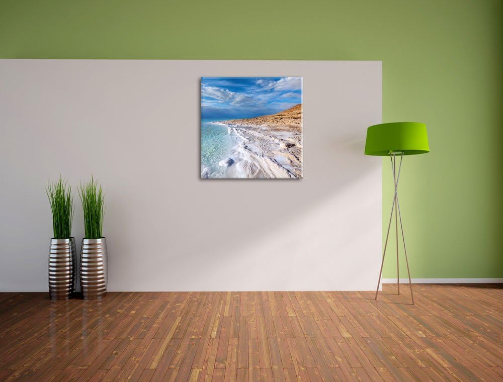 Das Tote Meer bei Tag, Format: 70x70 auf Leinwand, XXL riesige Bilder fertig gerahmt mit Keilrahmen,