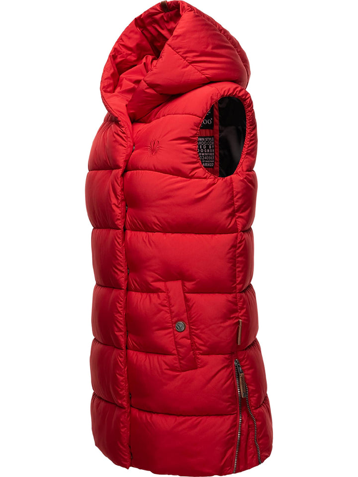 Navahoo warme Damen Winter Steppweste lang mit Kapuze Madilynaa XS-XXL XS Rot, XS Rot