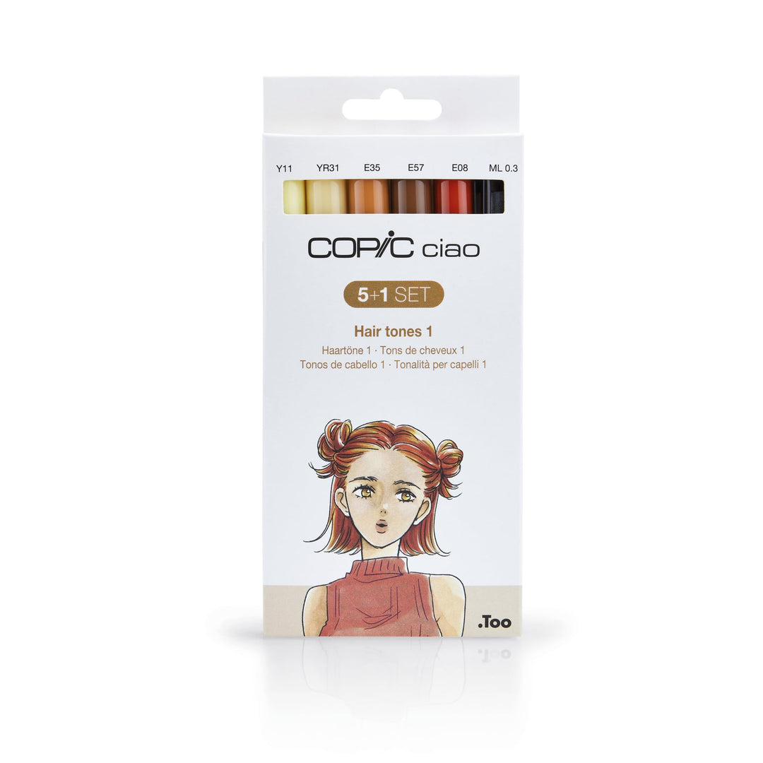 COPIC Ciao Marker Set 5+1 Hair Tones 1, Blisterpackung mit 5 Markern + 1 Multiliner 0,3 mm, für Skiz