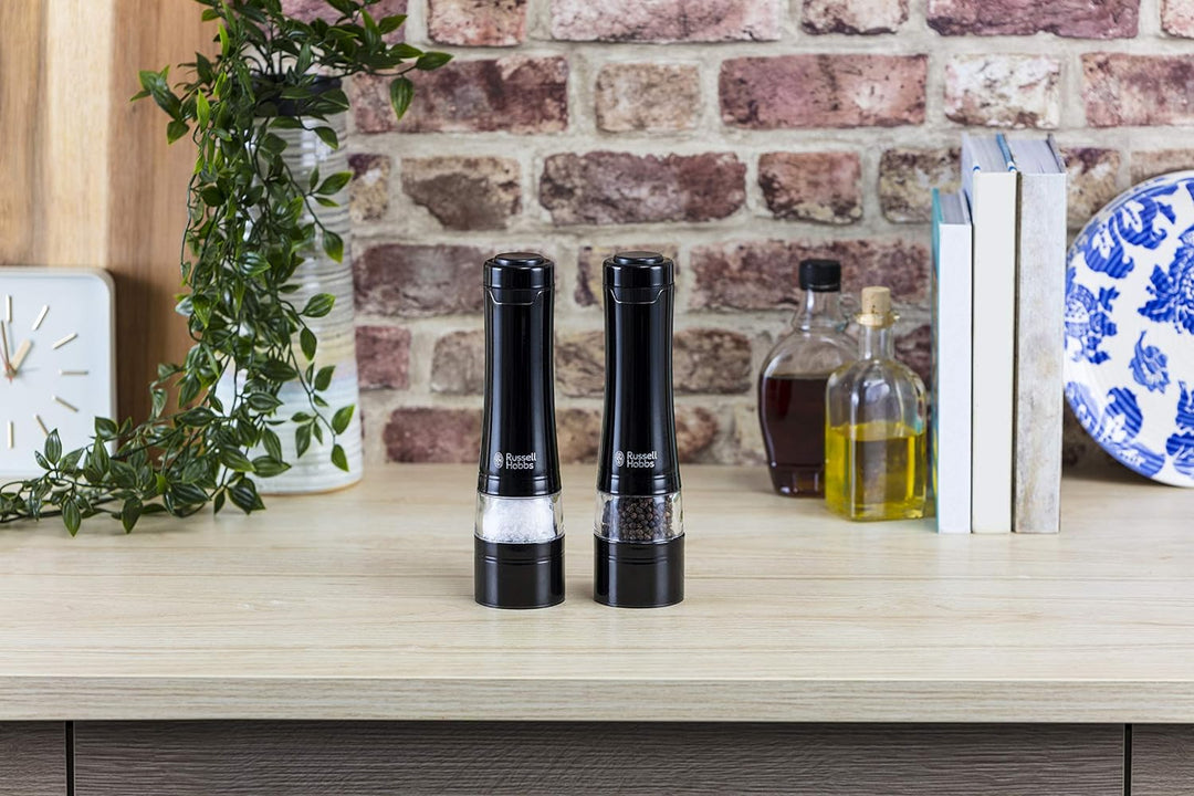 Russell Hobbs Salz und Pfeffer Mühle elektrisch [2er Set] Schwarz (Keramikmahlwerk für getrocknete G