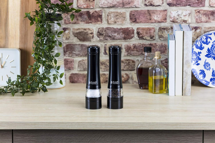 Russell Hobbs Salz und Pfeffer Mühle elektrisch [2er Set] Schwarz (Keramikmahlwerk für getrocknete G