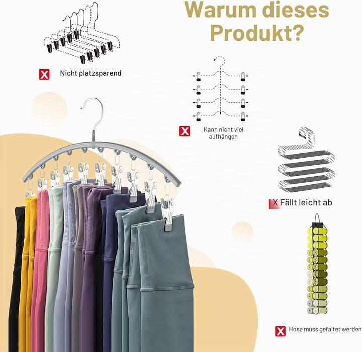 Volnamal Legging-Organizer, Metall-Yogahosenbügel mit Gummibeschichtung, 4 Stück, 10 Clips für 40 Le