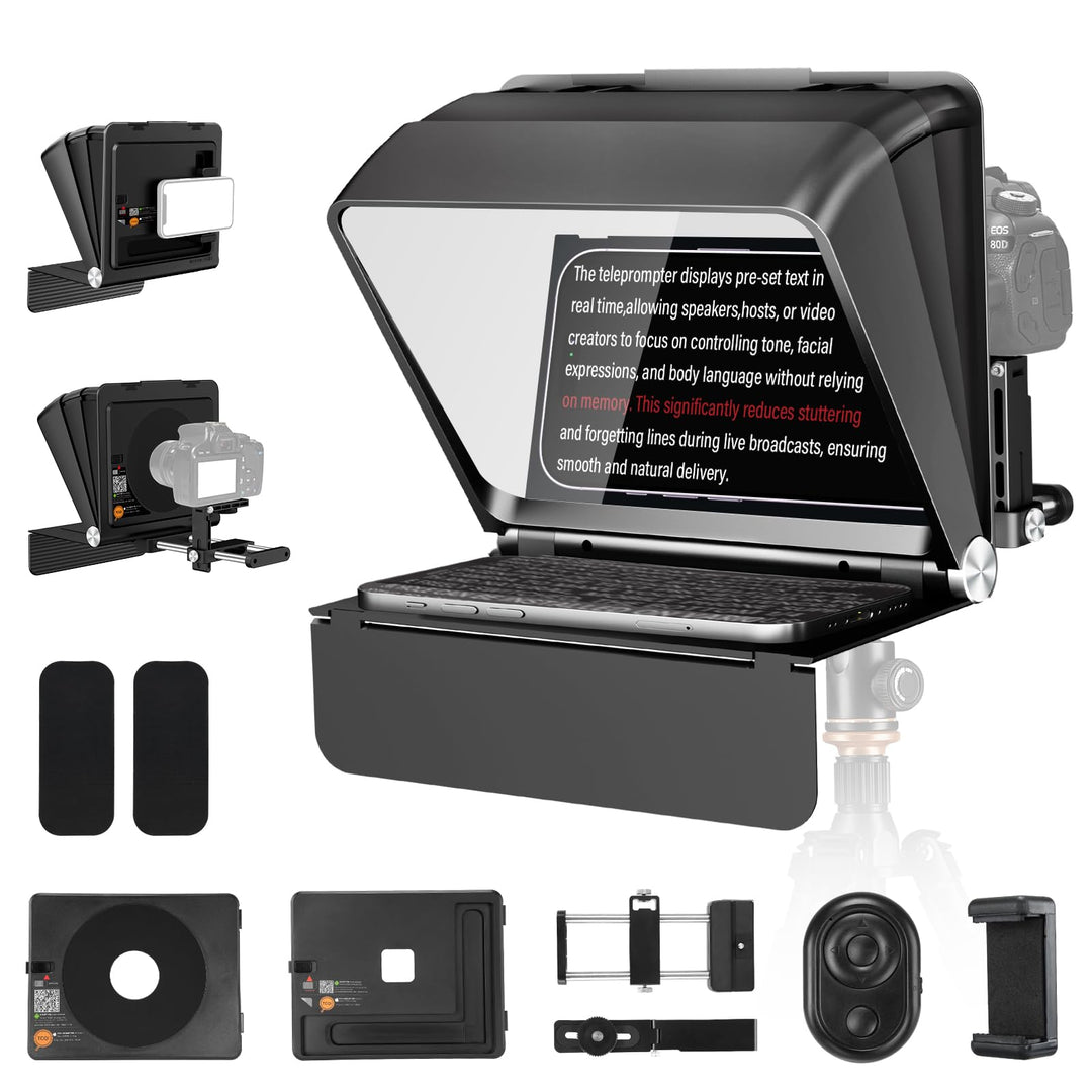 Soonpho T1 Teleprompter for Smartphone Tablet Camera DSLR up to 7.9 inches Supports Wide Angle Lense