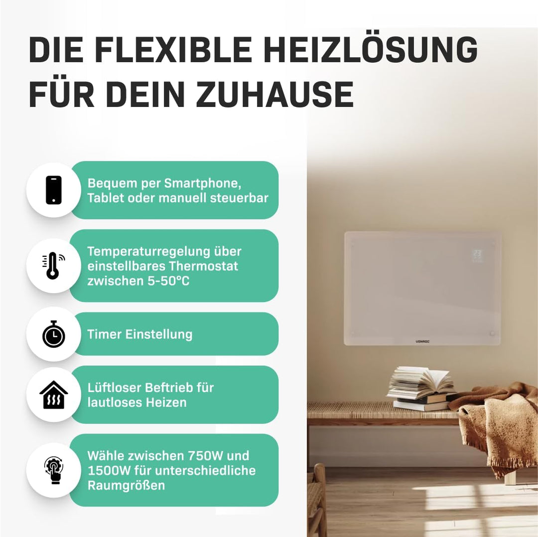 VONROC Elektroheizung energiesparend 1500W - Konvektor Heizung [18qm Räume] - Mobile Elektrische Hei