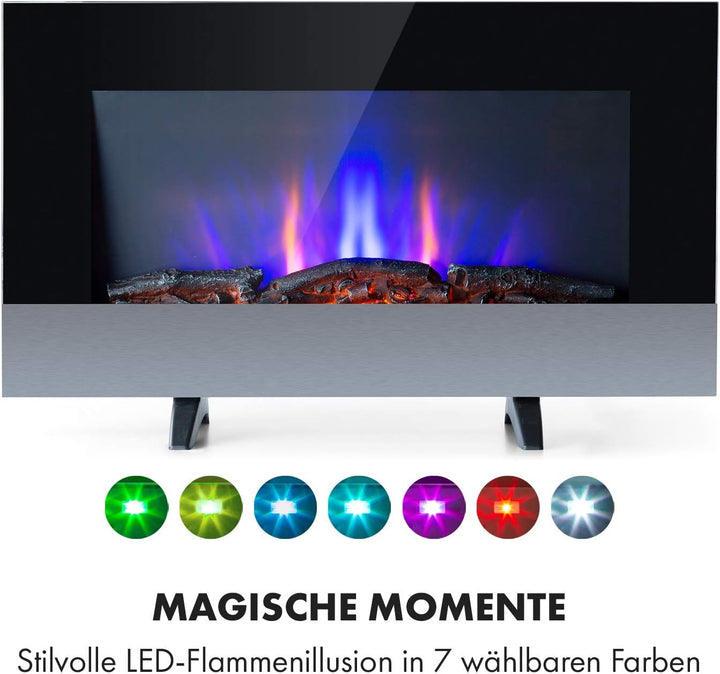 Klarstein Basel Elektrokamin - Heizlüfter mit 1000 oder 2000 Watt Heizleistung, 2 Heizstufen, LED-Fl