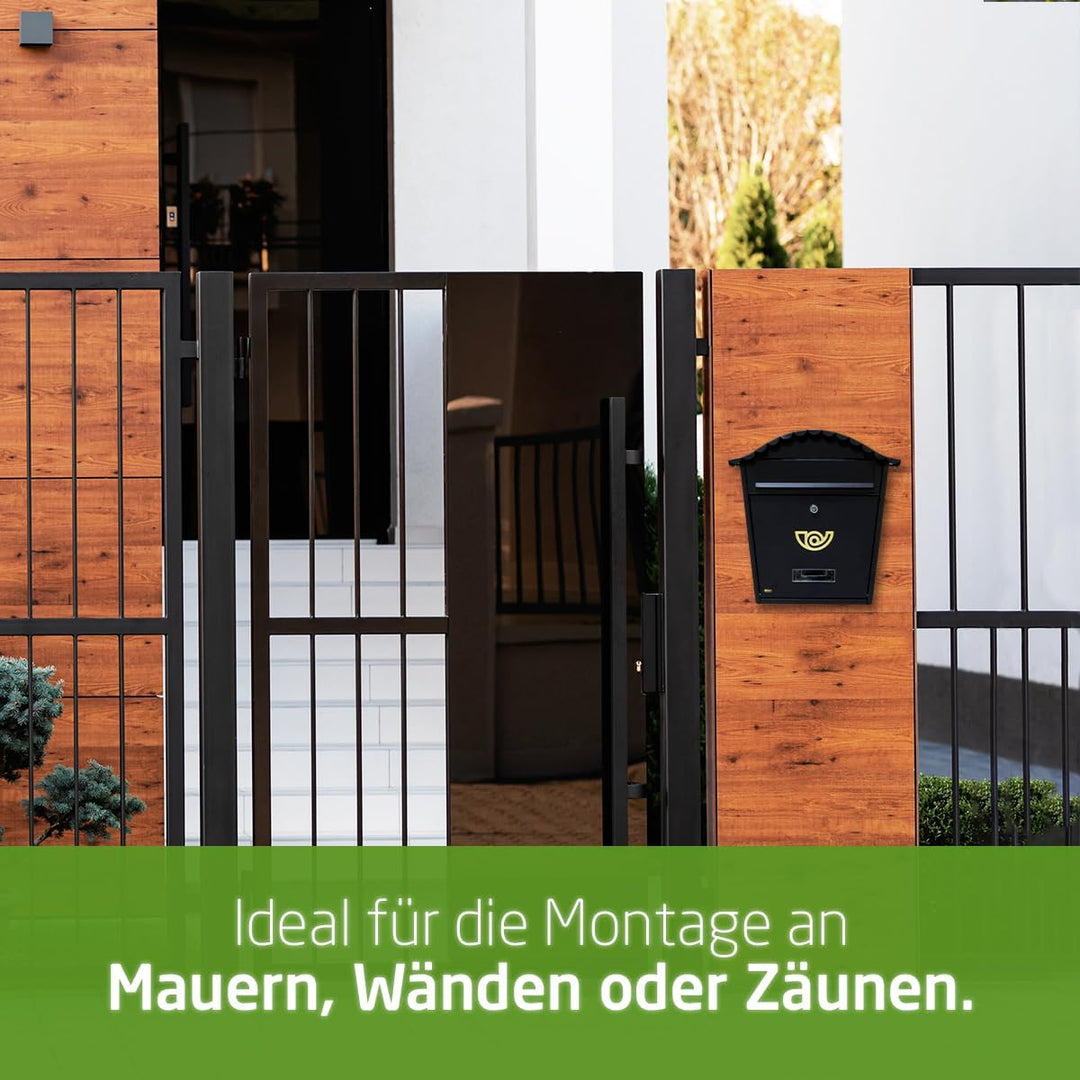 Amig - Aussenbriefkasten | Briefkasten für Wand, Mauer oder Zaun | Masse: 37 x 32 x 10,5 cm | Stahl