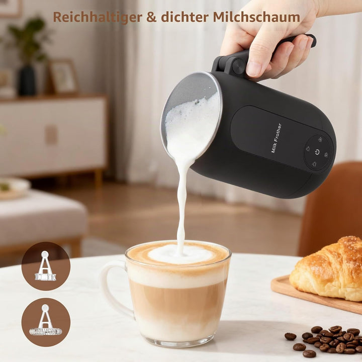 Elektrischer Milchaufschäumer, 4 in 1 Milchaufschäumer mit Smart-Touch-Steuerung und Klappbarem Grif