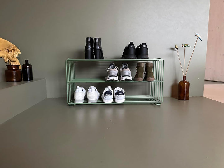 Elegantes Schuhregal Metall (Resedagrün) „RODL 2“ – Moderne Schuhaufbewahrung Schuhablage im elegant