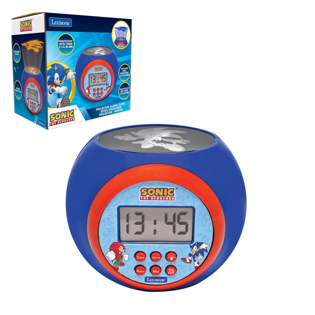 Lexibook, Sonic The Hedgehog, Projektionswecker mit Schlummerfunktion, Nachtlicht mit Timer, LCD-Bil