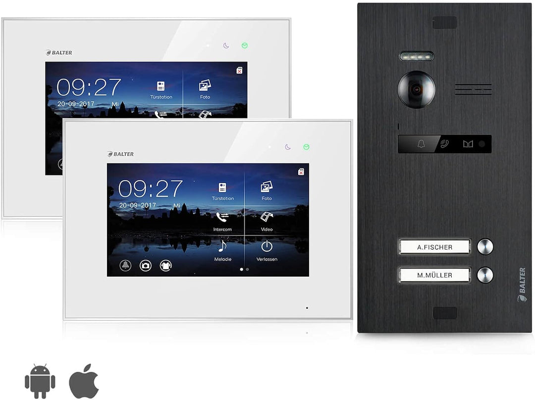 Balter EVO Video-Türsprechanlage ✓ Touchscreen 7 Zoll Monitor ✓ Türstation Schwarz ✓ Klingel ✓ 2-Dra