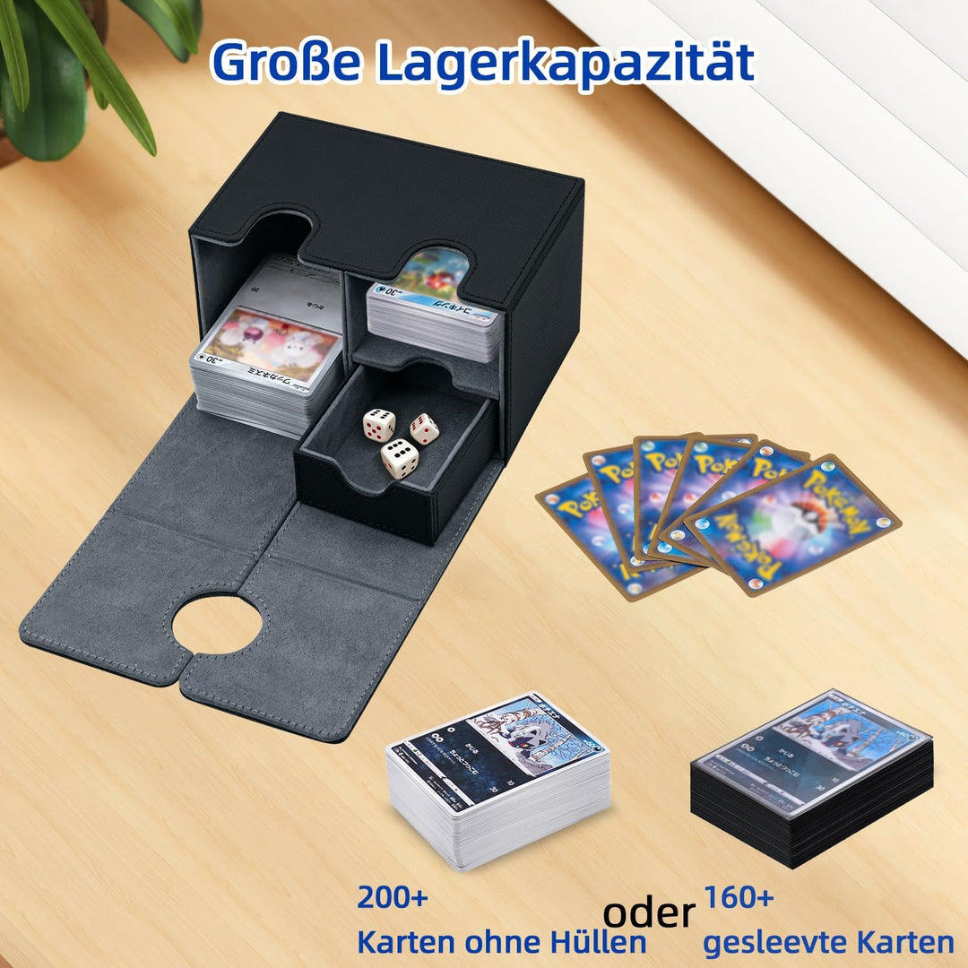 Card Deck Box for MTG, Kartenbox mit Würfel Tray, Gathering Aufbewahrungsbox für 200+Karten, PU Lede
