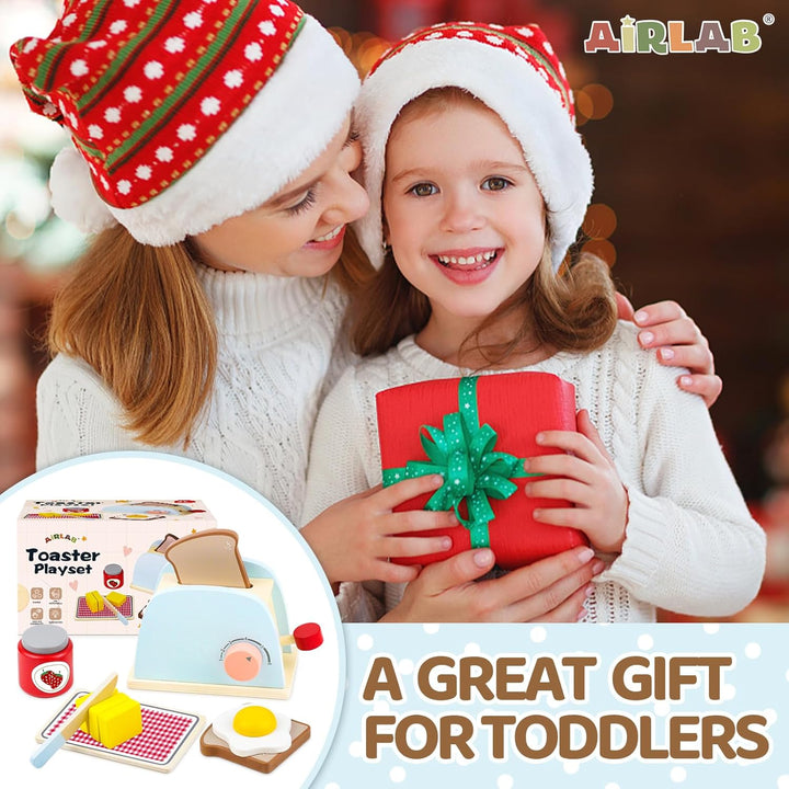 Airlab Kinderküche Spielküche Zubehör Holz, Holzspielzeug Toaster für Kinder, Pop-up Toaster Set, Sp