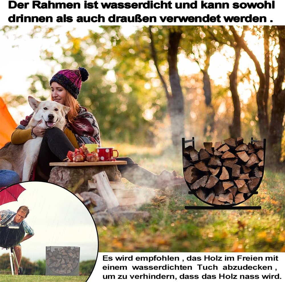 JOIEYOU Kaminholzregal Metall Brennholzregal Holzstapelhilfe U-förmiges Halbrund Kaminholzständer Au