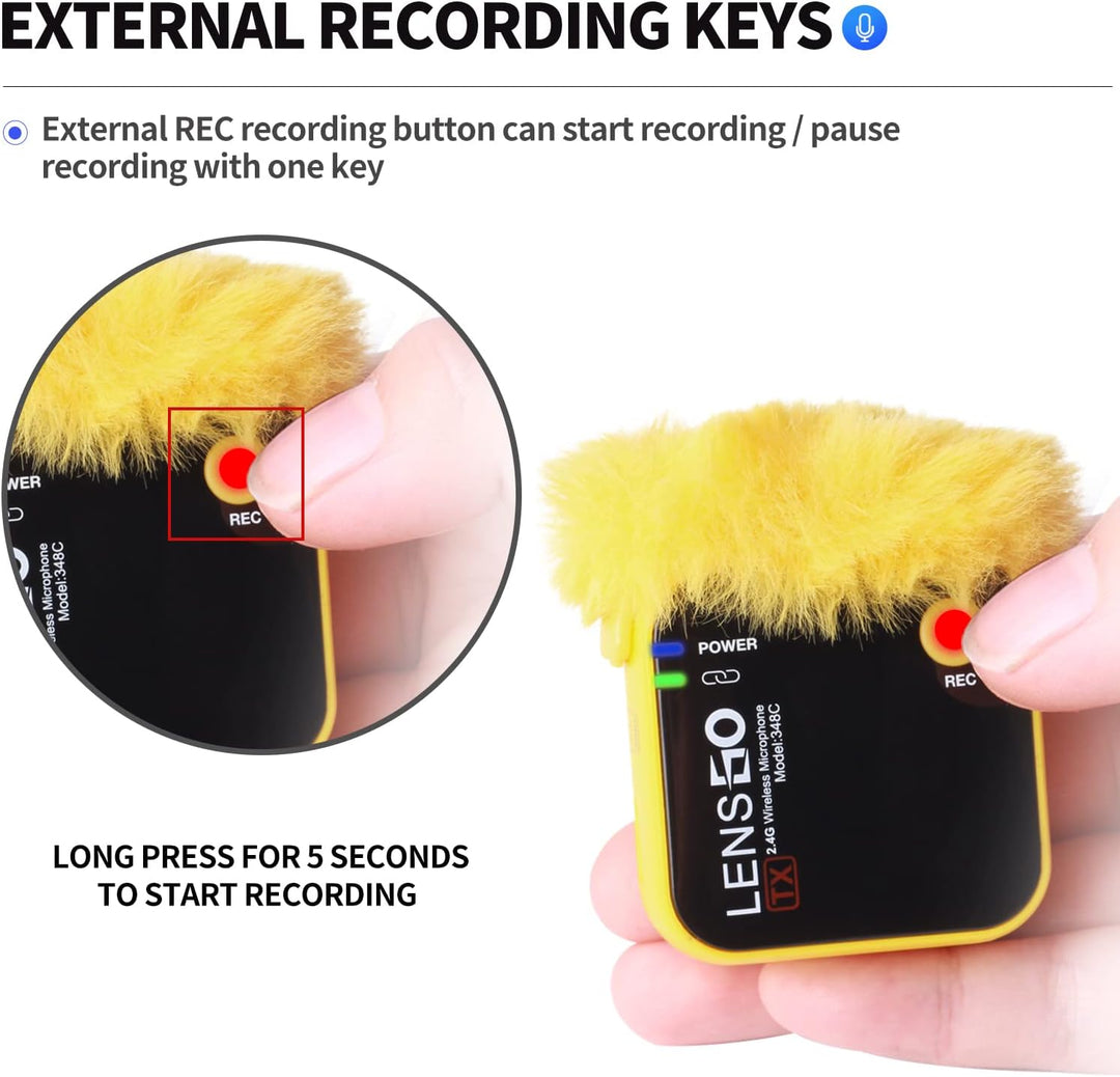 LENSGO 348C 2,4G Drahtloses Lavalier Mikrofon, 32GB TF-Kartensteckplatz kompakte Mikrofon Kabellos M