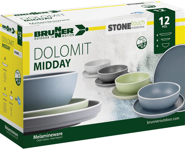Camping Brunner Melamin Geschirr Campinggeschirr DOLOMIT GREEN 12tlg antislip