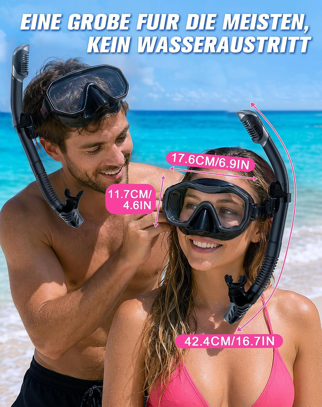 Lealinga Schnorchelset Erwachsene, 2er-Set, Schnorcheln Set mit Panorama Schnorchelmaske und Dry Sch