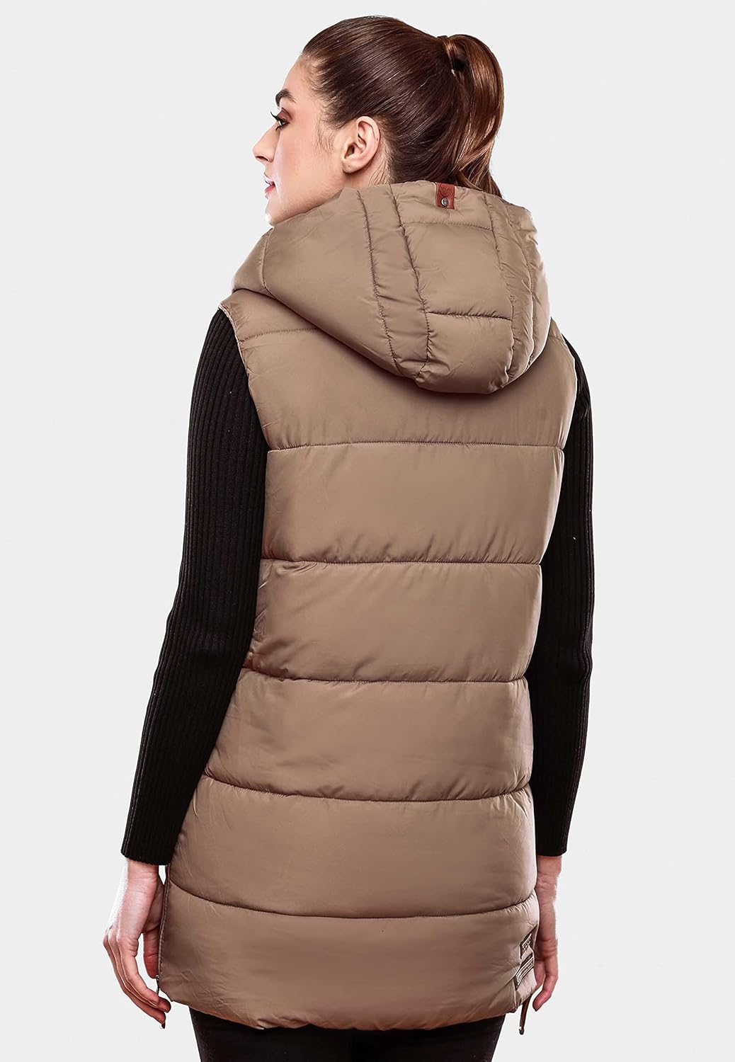 Navahoo warme Damen Winter Steppweste lang mit Kapuze Madilynaa XS-XXL L Dark Taupe, L Dark Taupe