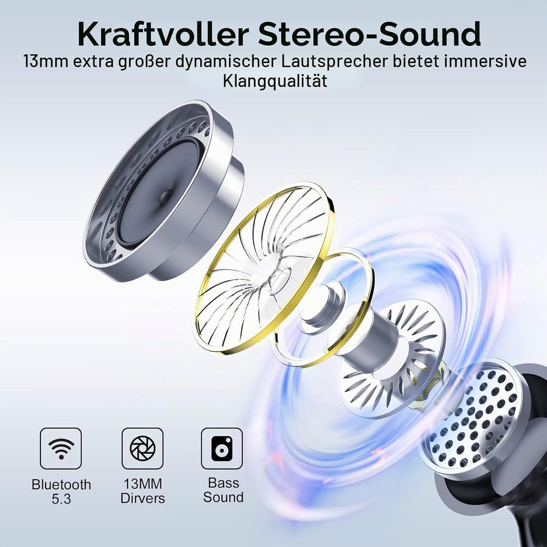 Csasan Bluetooth Kopfhörer, Kabellos Bluetooth 5.3 Deep Bass mit 4 ENC Mic, 40Std Spielzeit Touch Co