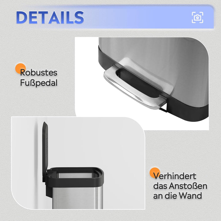 WLIVE Mülleimer Küche 55 Liter, Grosser Treteimer mit Softclose-Deckel, Klemmring für Müllsäcke, ger