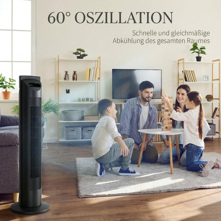 HOMCOM Turmventilator Leise mit Fernbedienung 106,8 cm Standventilator Oszillierend 60°, 3 Modi, 3 G