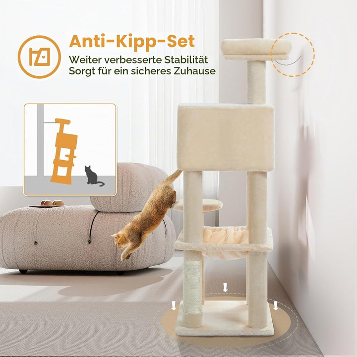PAWZ Road Katzenbaum mit Metall-Plüsch-Hängematte, Katzenturm für ausgewachsene Katzen mit 2-türigem