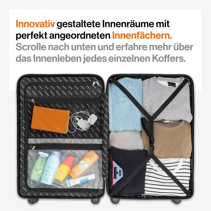 Travely Premium Koffer Set: 28", 24" &amp; Handgepäck Koffer in einem Set. Mehr als 250L Volumen zusamme