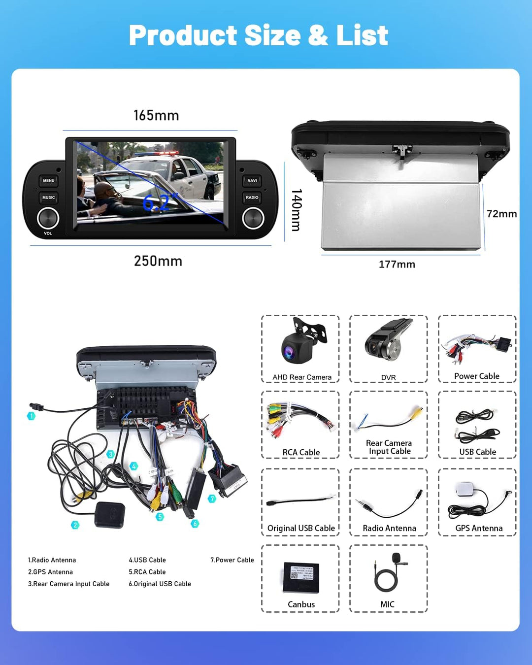 Hikity Android Autoradio für FIAT Panda 2013-2020 mit Wireless Carplay Android Auto, 6,2" Touchscree
