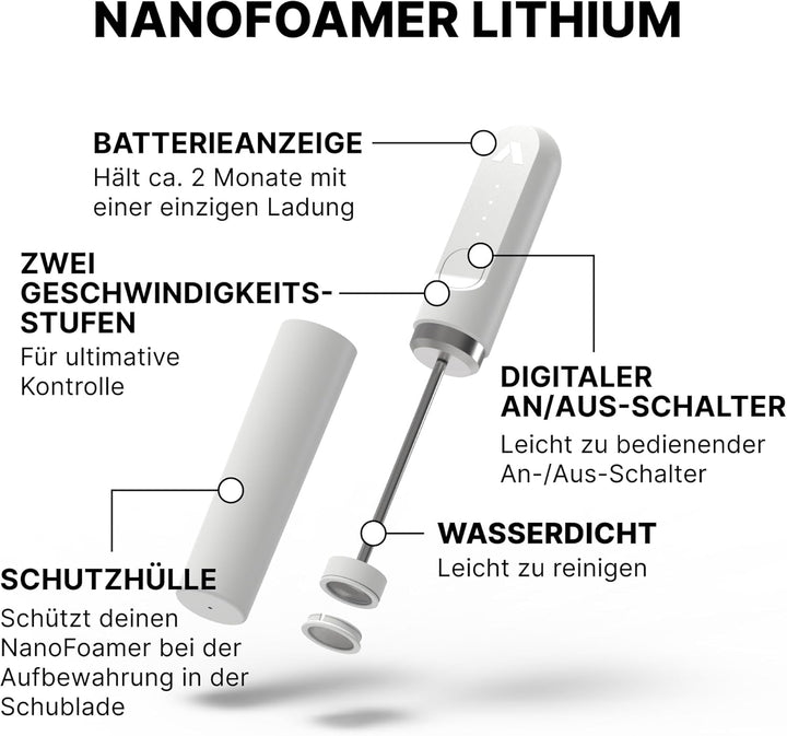 Subminimal NanoFoamer White Special Edition Lithium Handheld Milk Foamer; Make Premium Microfoamed M