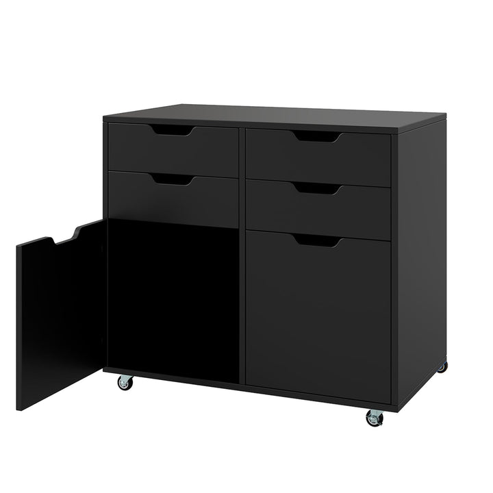 GIANTEX Rollcontainer mit 4 Schubladen &amp; 2 Schränke, Aktenschrank mit Rollen, Schubladenschrank Holz